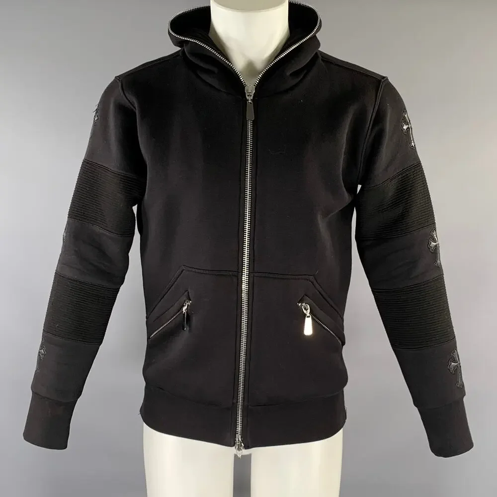 AMAL GUESSOUS Chest Size M Black Graphic Cotton Blend Double Zipper Jacket